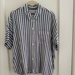 Madewell Navy and White Vertical Stripe Button-Down